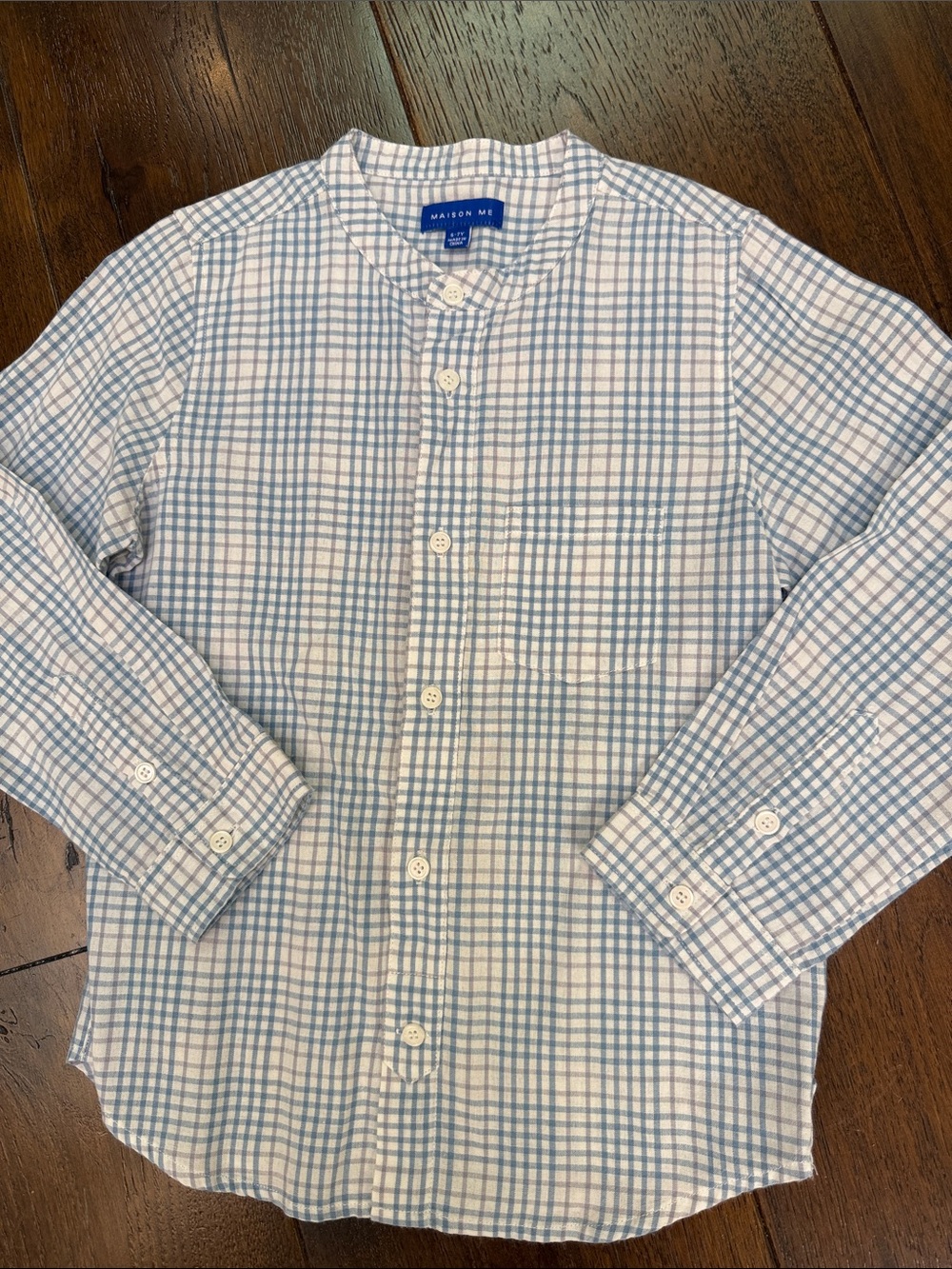 Maison Me - Boys' Blue / Gray Plaid Check Button-Down Shirt - Size: 6-7Y